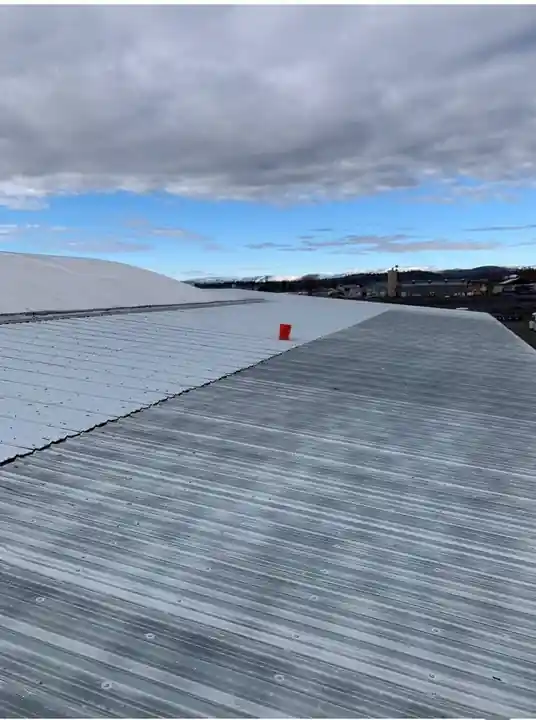 Metal roof at Decco USA in Yakima during removal ahead of the OSB resheet